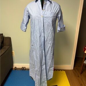 Maeve by Anthropologie Light Blue Button-Up Long Shirt Dress